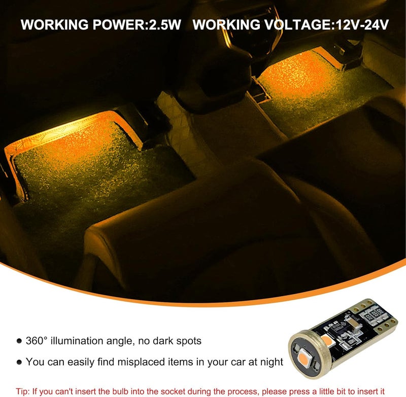 SHMZK لمبة LED 194 2PCS 6000K، خالية من أخطاء CANBUS T10 168 2825 W5W، لمبة LED بديلة، لمبة LED فائقة السطوع لداخل السيارة، ضوء لوحة الترخيص (ذهبي) - Image 5